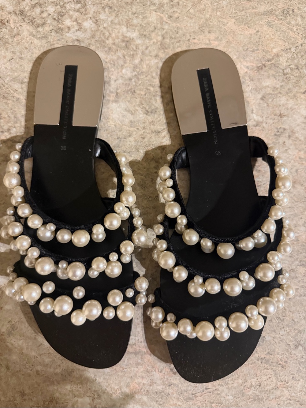 Black Pearl-Embellished Slide Sandals - Women - Picture 2 of 3